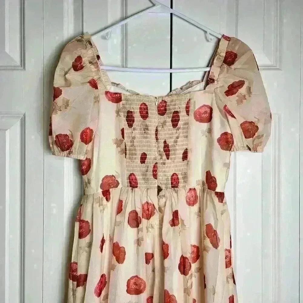 Dress Floral Off Shoulder Puff Sleeve Ruffle Hem Dress Dresses for Women  Large - Picture 5 of 8